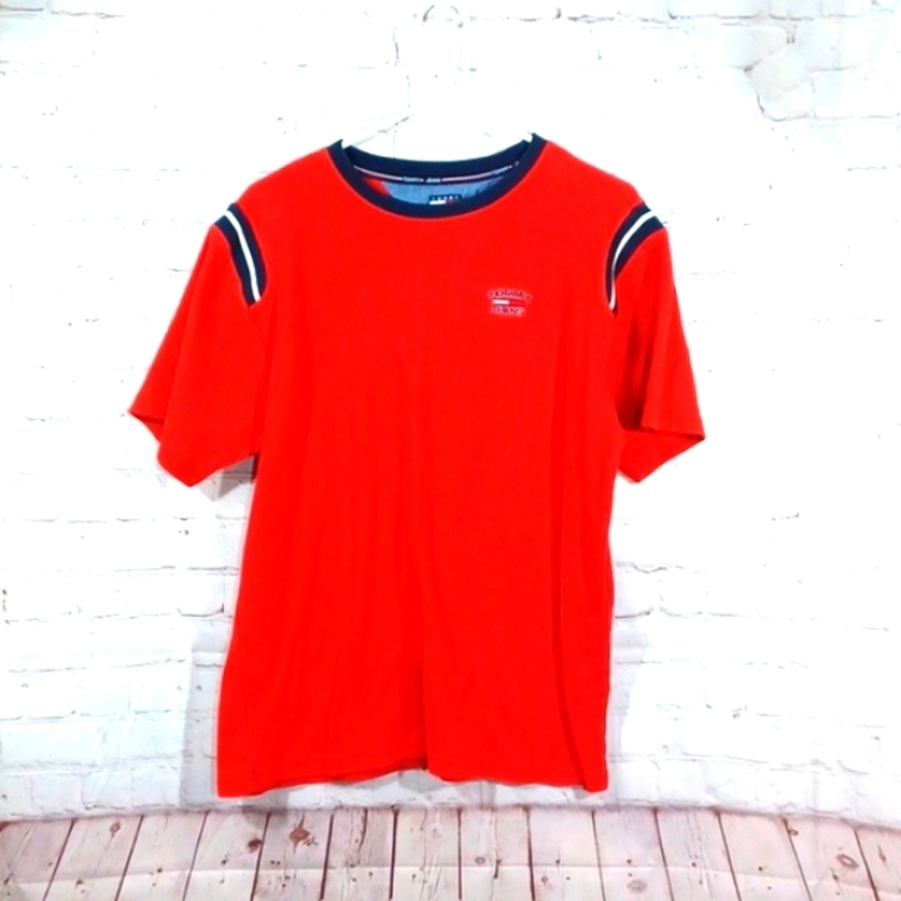 Tommy Hilfiger Men's Red Vintage Embroidery Short Sleeve‎ Shirt XL
